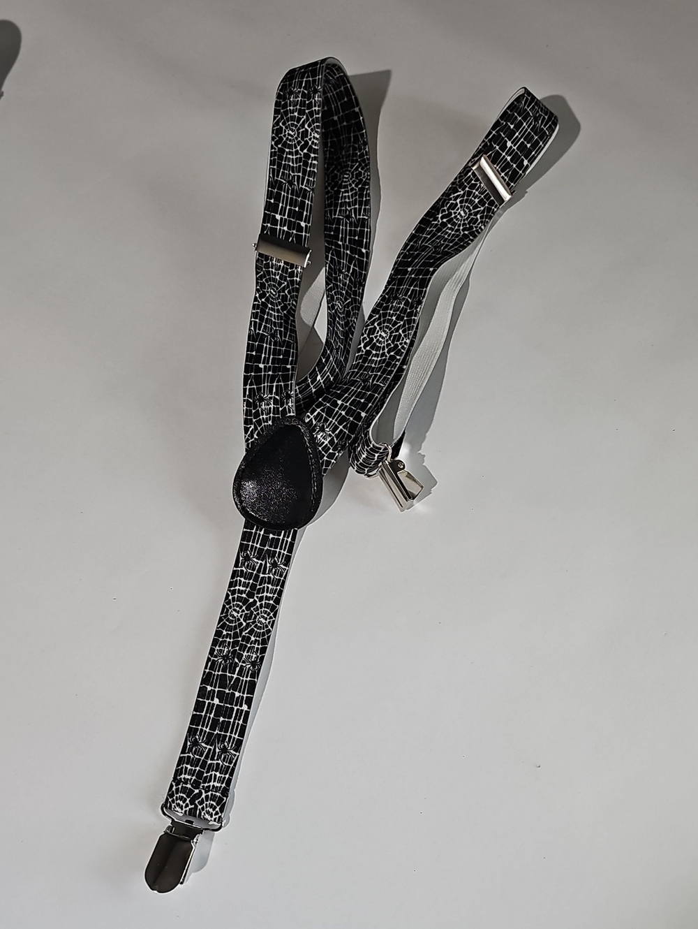 Men's Black Patterned Elastic Suspenders Spiderwebs